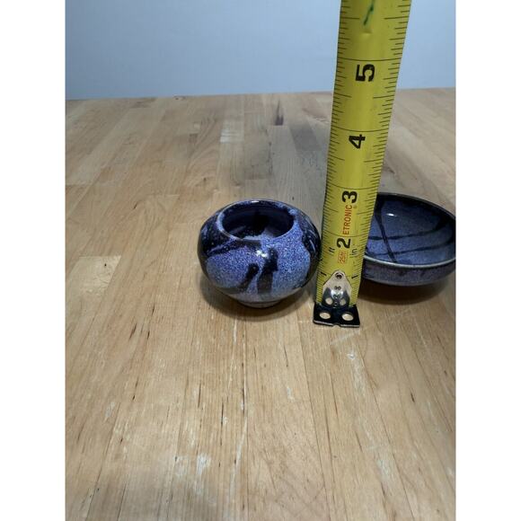 Miniature Whitefish Pottery Vase Ceramic Blue Toothpick Holder & Bowl 2009 - Picture 2 of 4